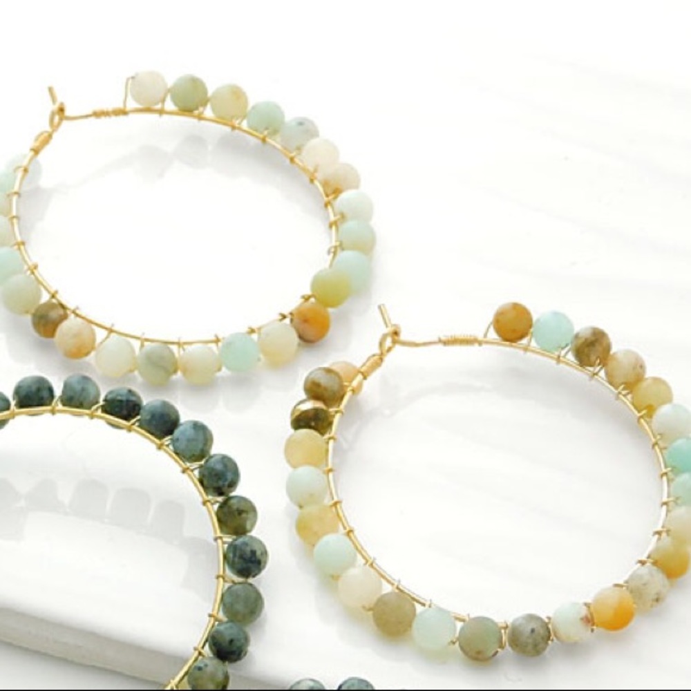 Beaded hoops in multi blue
